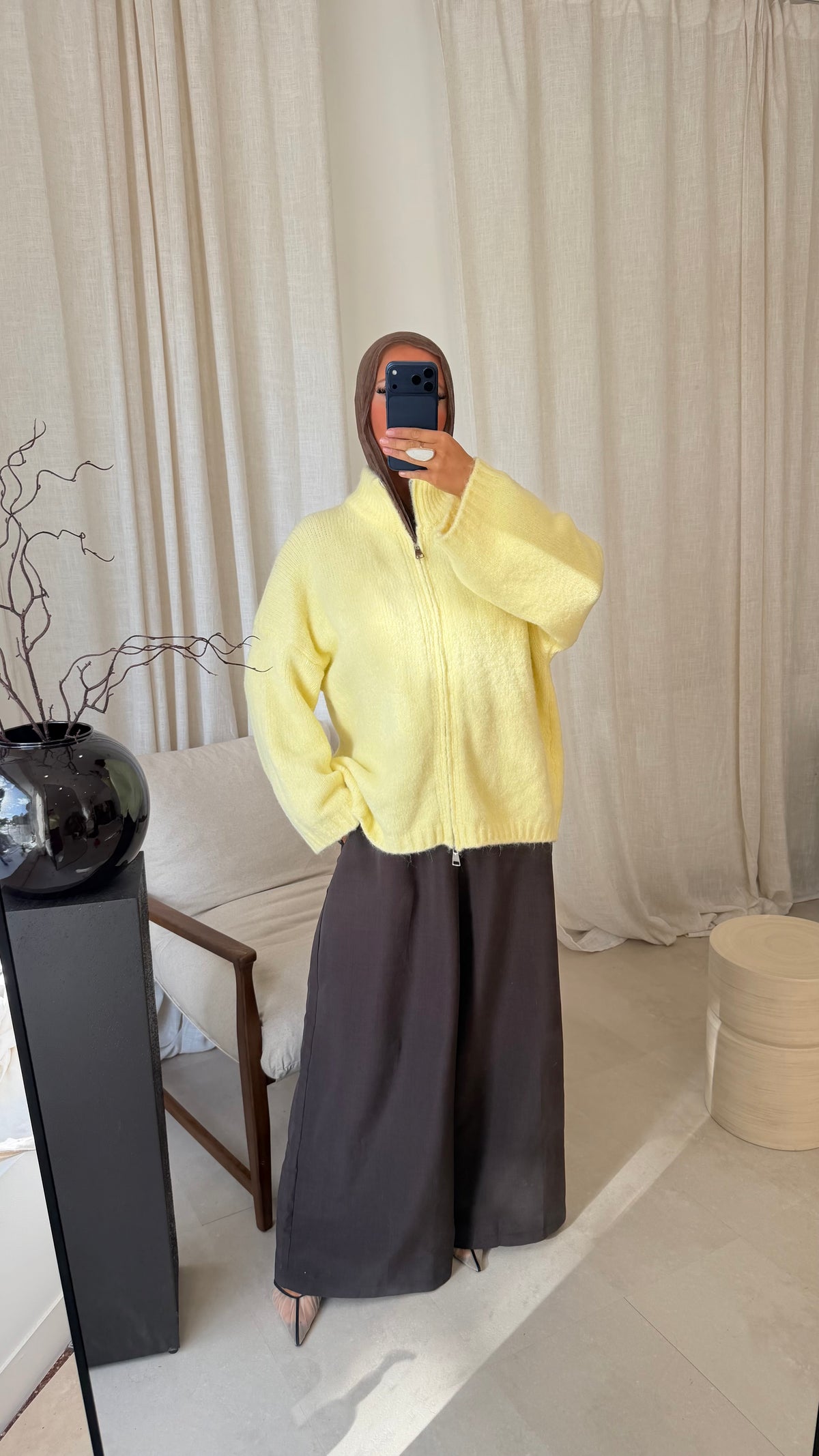 Pull long ultra doux à zip NIREL | Jaune