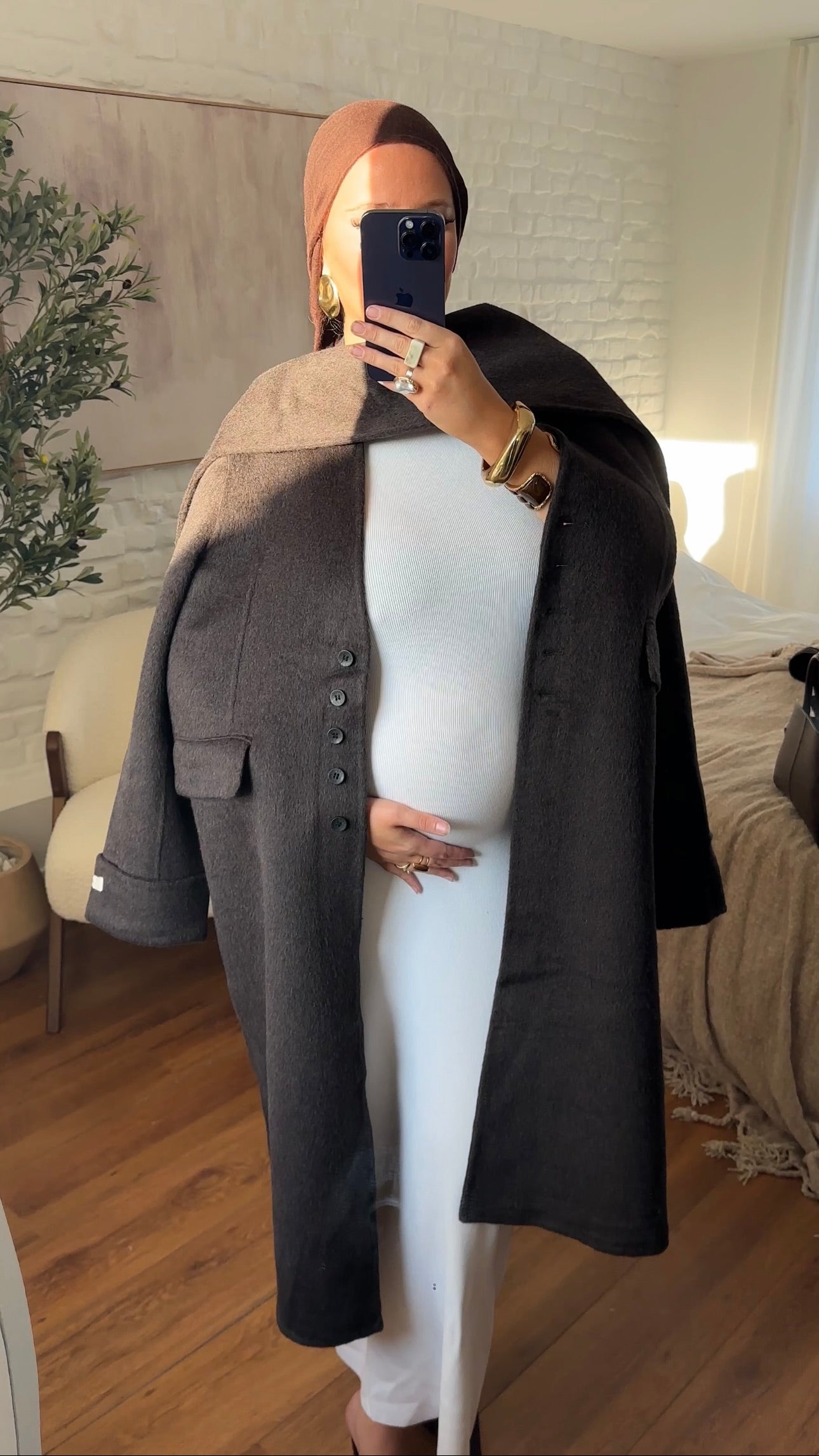 [GAMME LUXE] Manteau long en laine véritable ultra chaud à cape | Marron