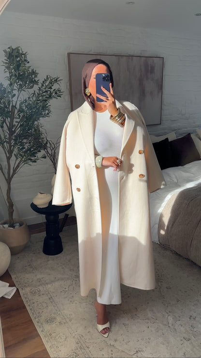 [GAMME PREMIUM] Manteau ultra long fait main en laine véritable Écru | Pré-commande