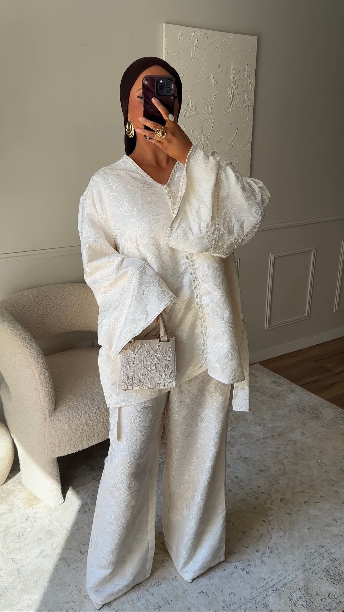 [GAMME LUXE] Ensemble en brocard deux pièces | Écru