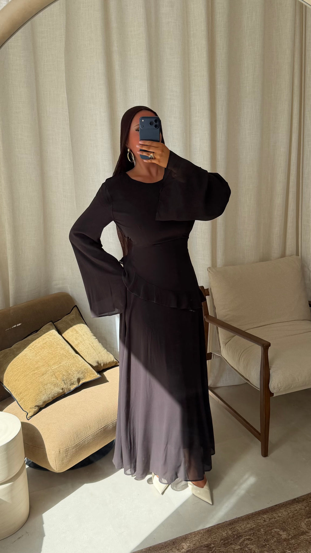 Robe ultra longue fluide doublée avec lacets à l'arrière | marron