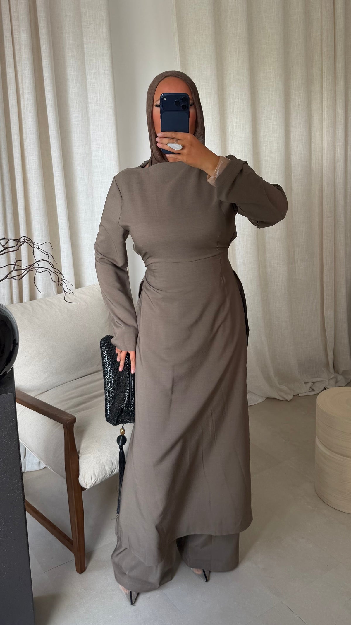 Ensemble deux pièces haut ultra long et pantalon ALBA | Taupe