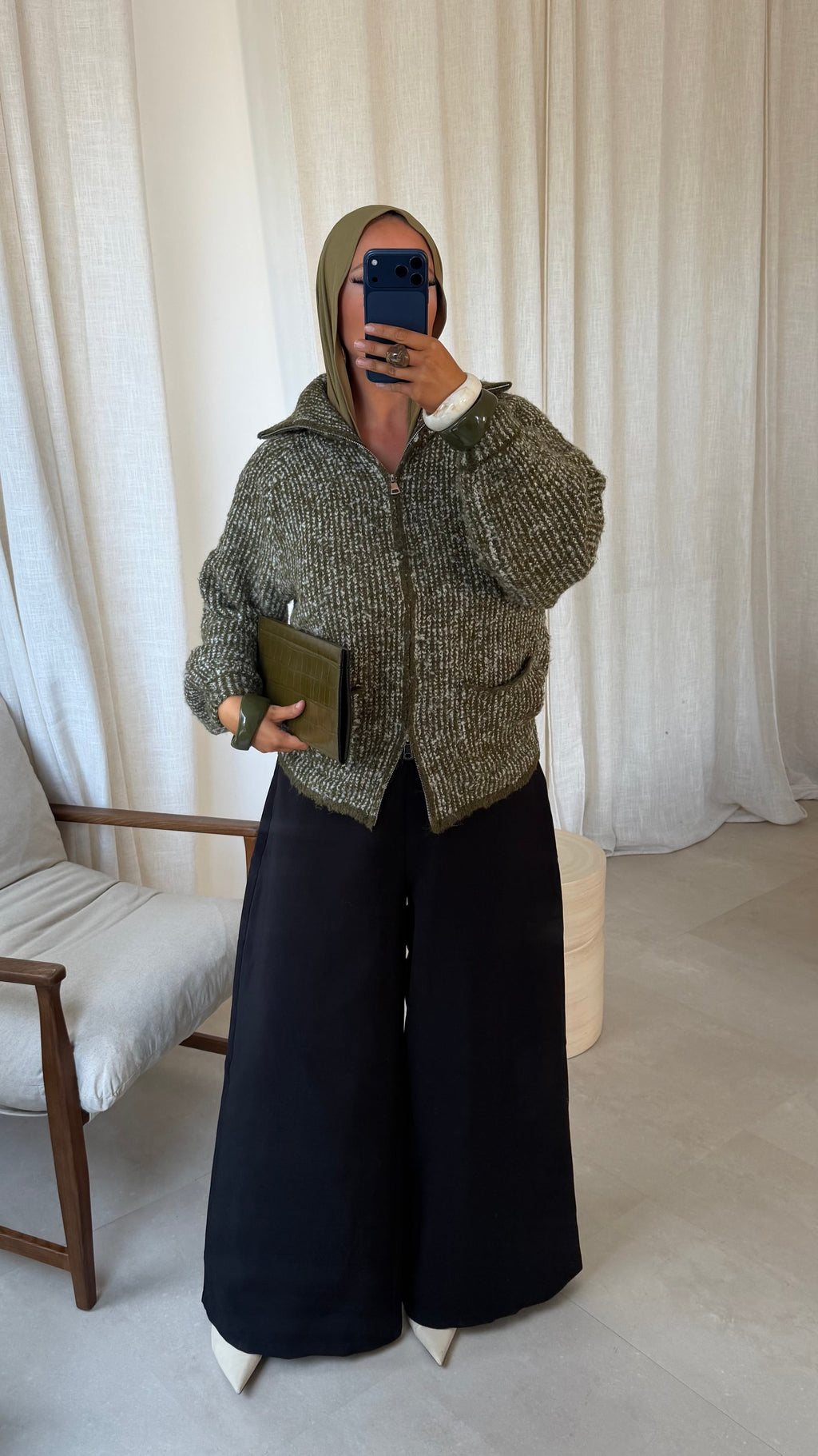 [GAMME PREMIUM] Veste mi longue en maille oversize ILYA | Vert