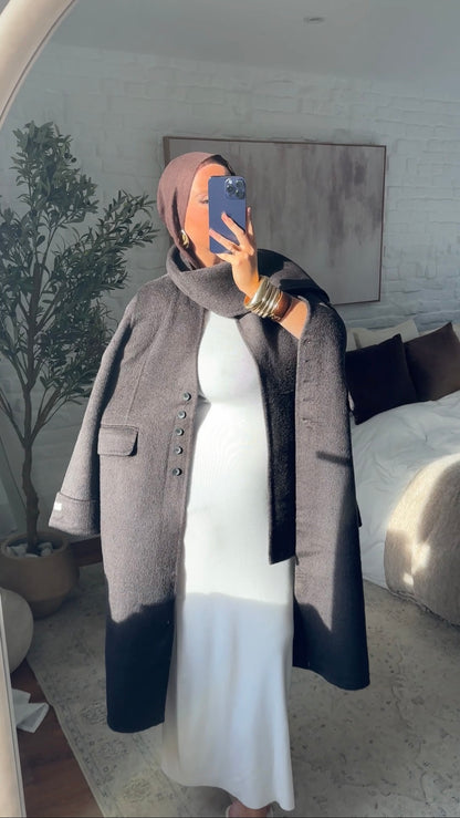[GAMME LUXE] Manteau long en laine véritable ultra chaud à cape | Marron