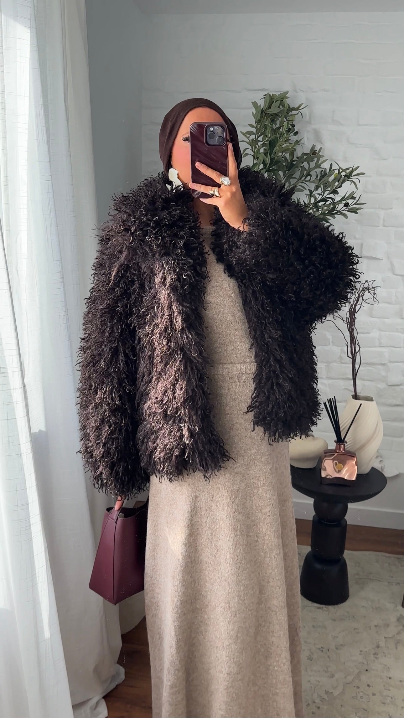 Veste en fausse fourrure à peluches | Marron