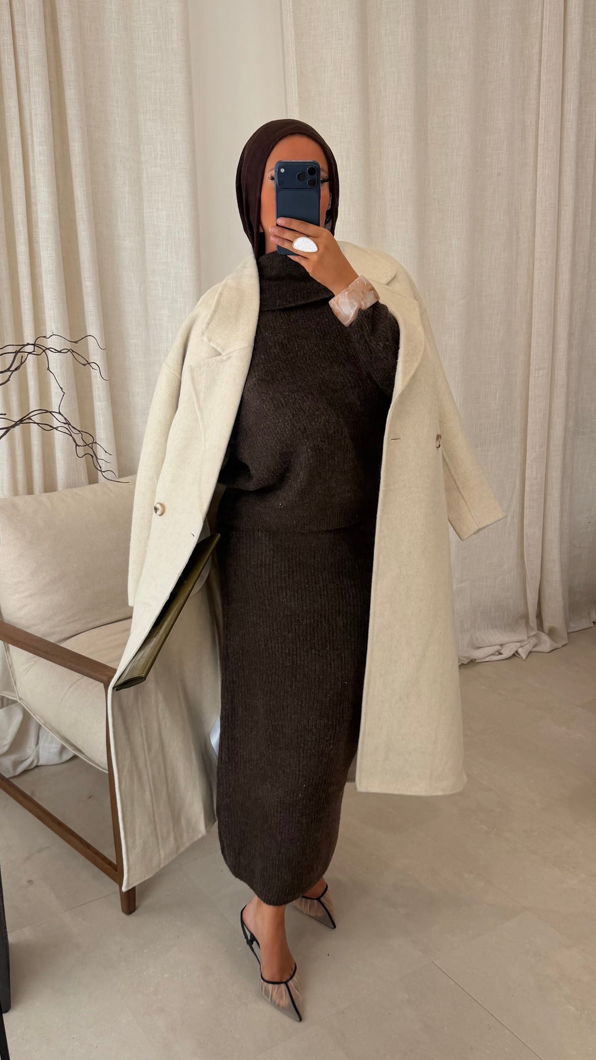 [GAMME PREMIUM] Manteau ultra long en laine véritable | Crème