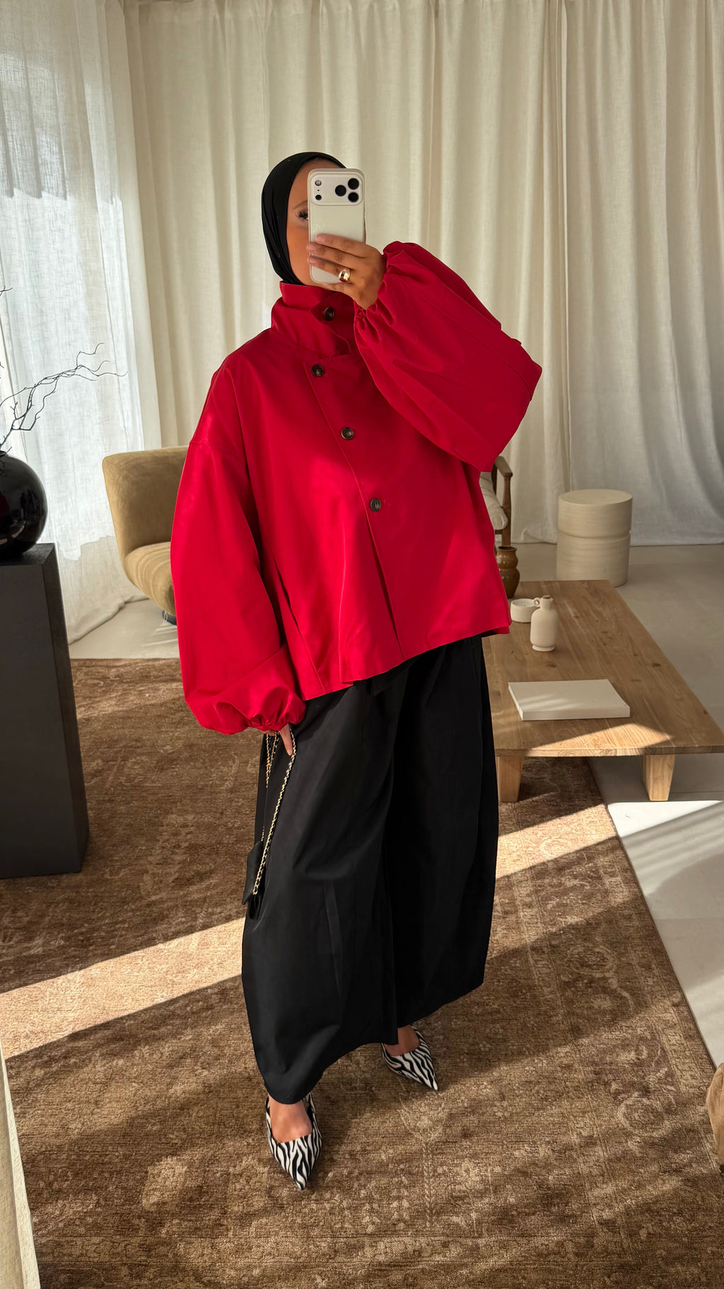 Veste bomber à boutons | Rouge