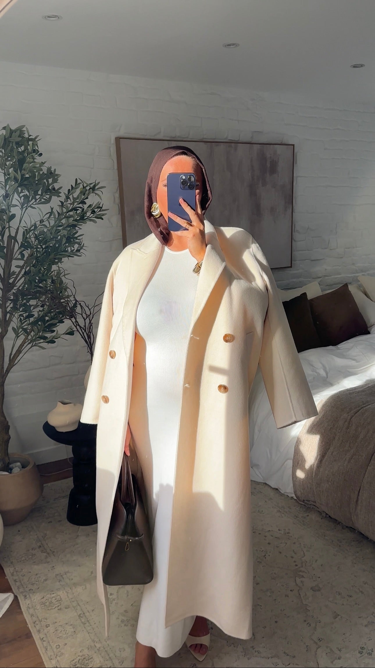 [GAMME PREMIUM] Manteau ultra long fait main en laine véritable Écru | Pré-commande