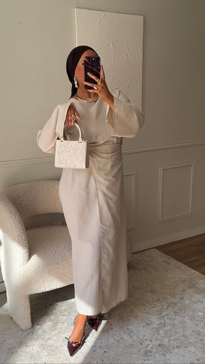 Robe IRIS nouée en coton | Beige
