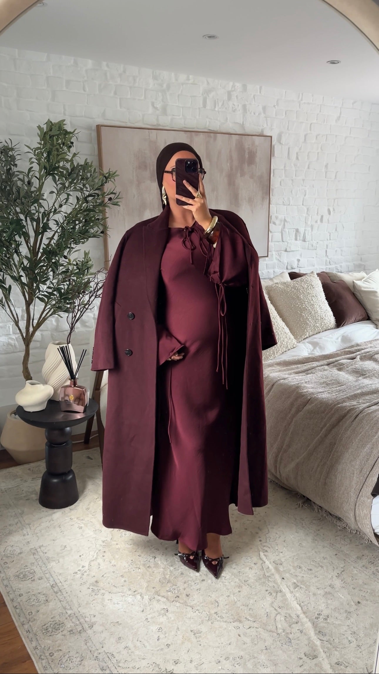 [GAMME LUXE] Manteau ultra long en laine véritable fait main | Bordeaux