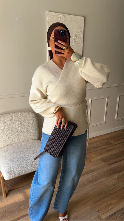 Gilet en maille mi long | Beige