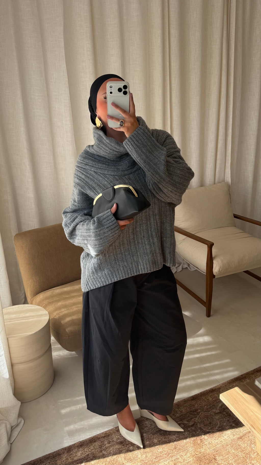 Pull à col montant en laine | Gris