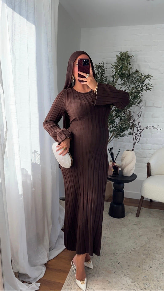 Robe pull en maille ultra douce en coton | Marron