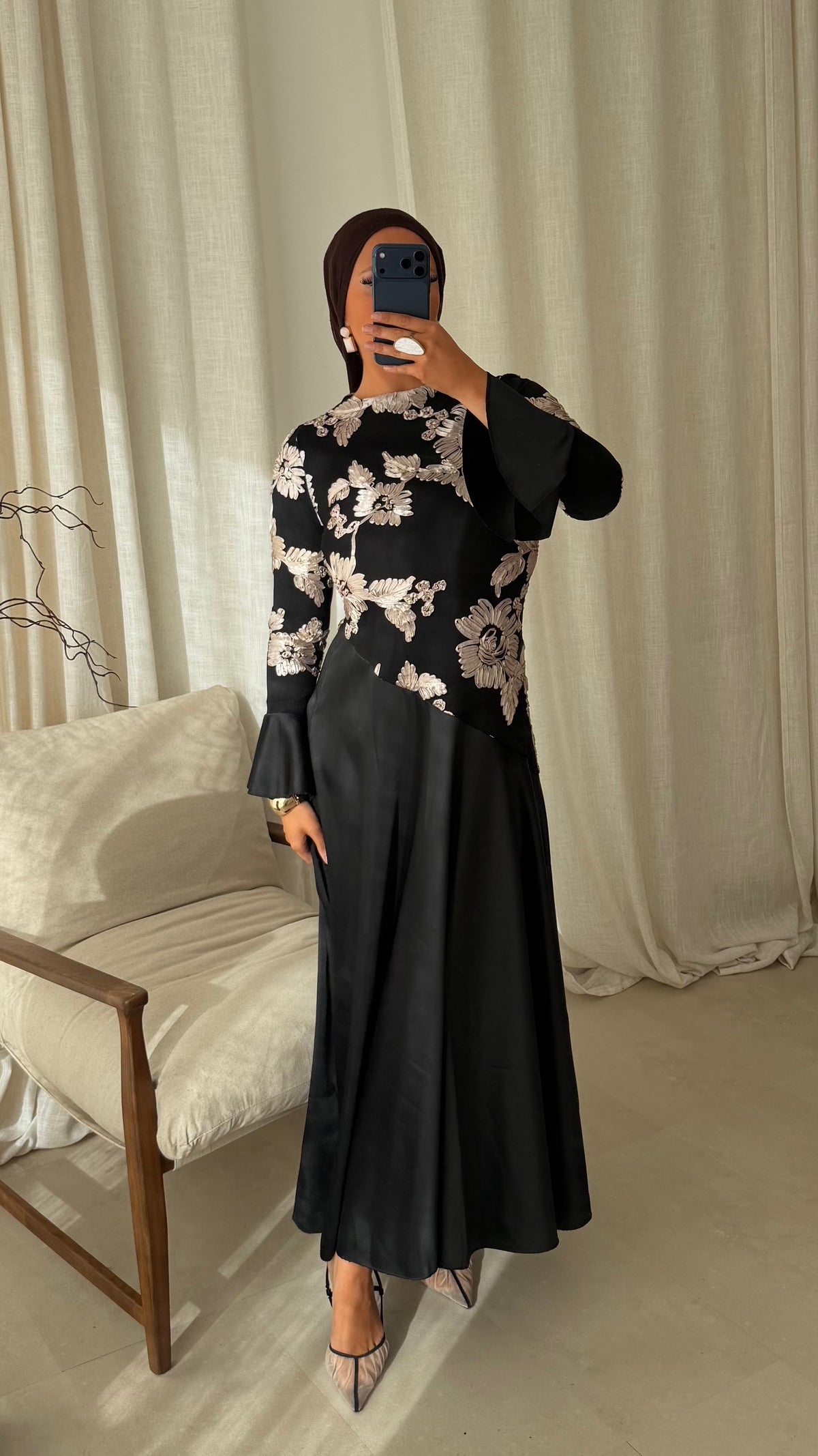 Robe longue à motifs YANA | Noir