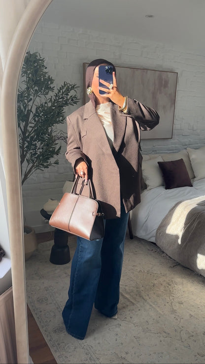 [GAMME PREMIUM] Blazer oversize cache cœur en lin | Marron