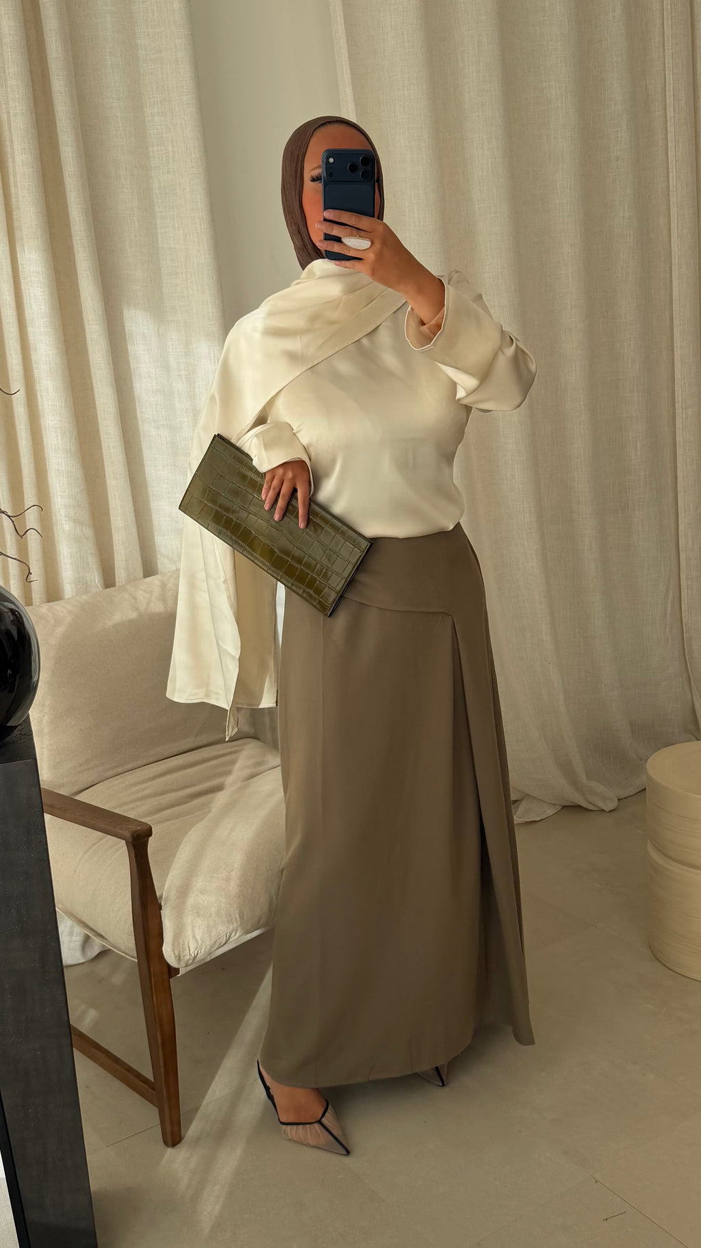 Jupe longue drapée | Taupe