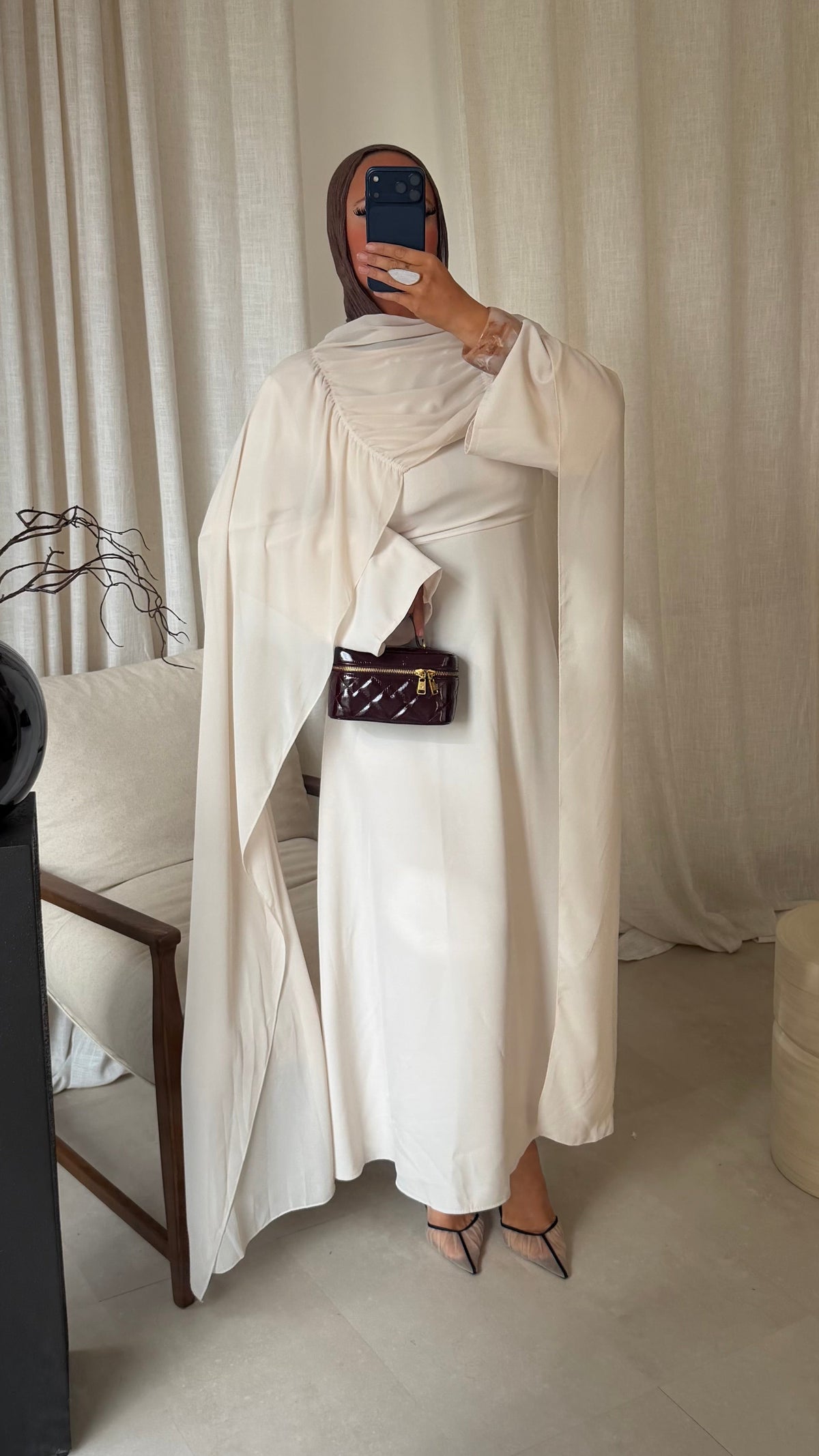 Robe ultra longue à cape | Crème