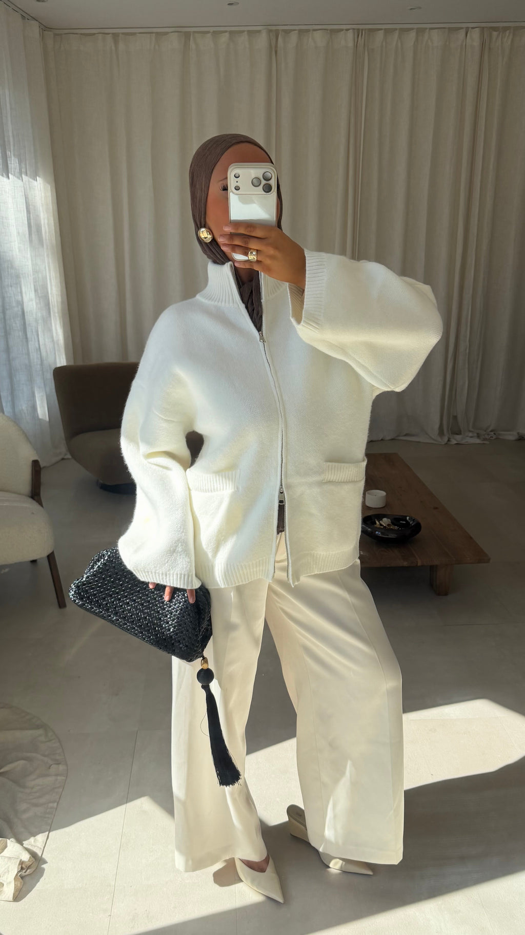 Pull doux et chaud à zip | Blanc