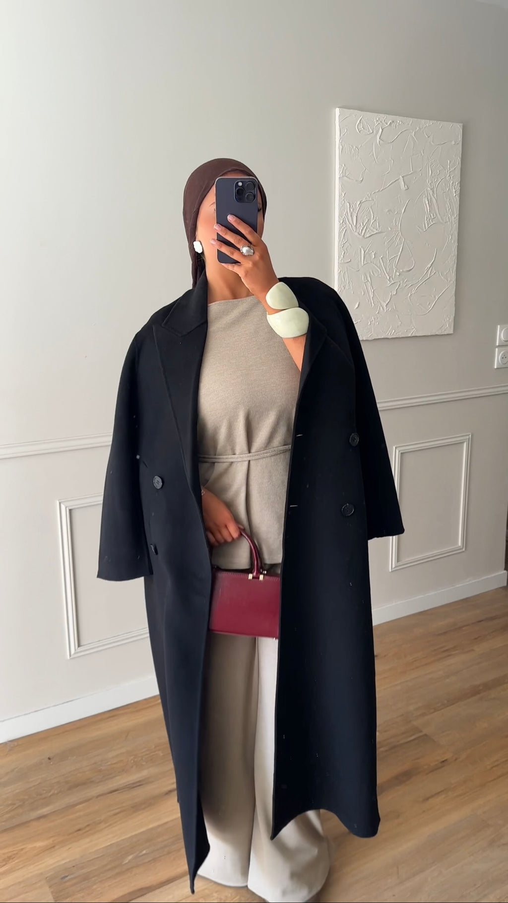 [GAMME LUXE] Manteau ultra long fait main en laine véritable | Noir