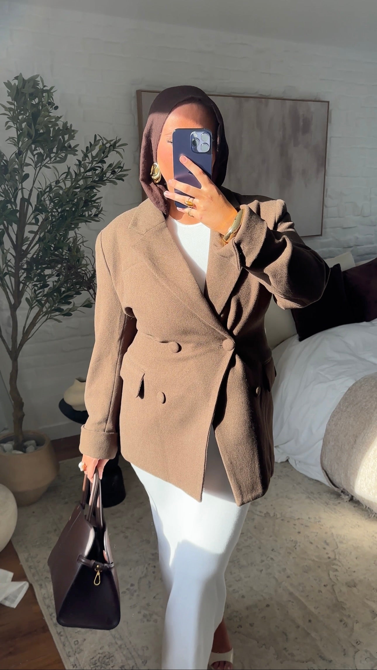 [GAMME LUXE] Veste/manteau cintré en laine véritable | Marron
