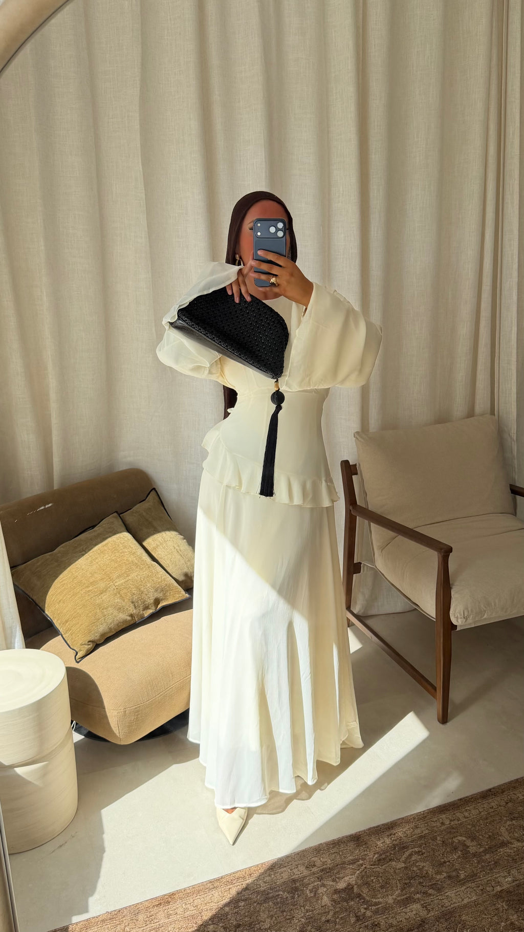 Robe ultra longue fluide doublée avec lacets à l'arrière | Crème