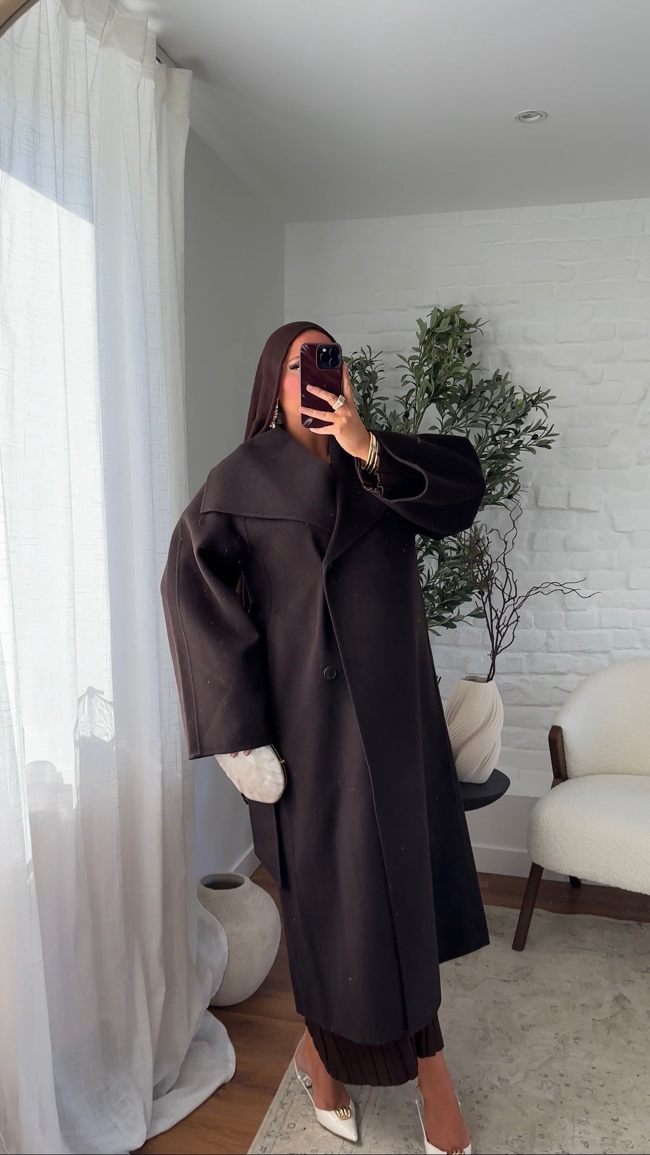 [CRÉATION] Manteau en laine véritable et col montant | Dark chocolat