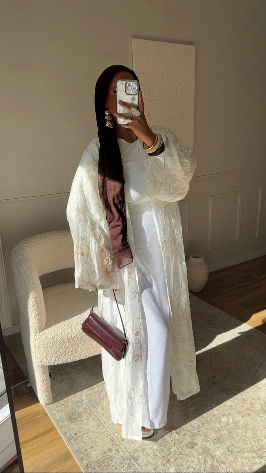 [GAMME PREMIUM] Kimono à motifs ultra long | Beige