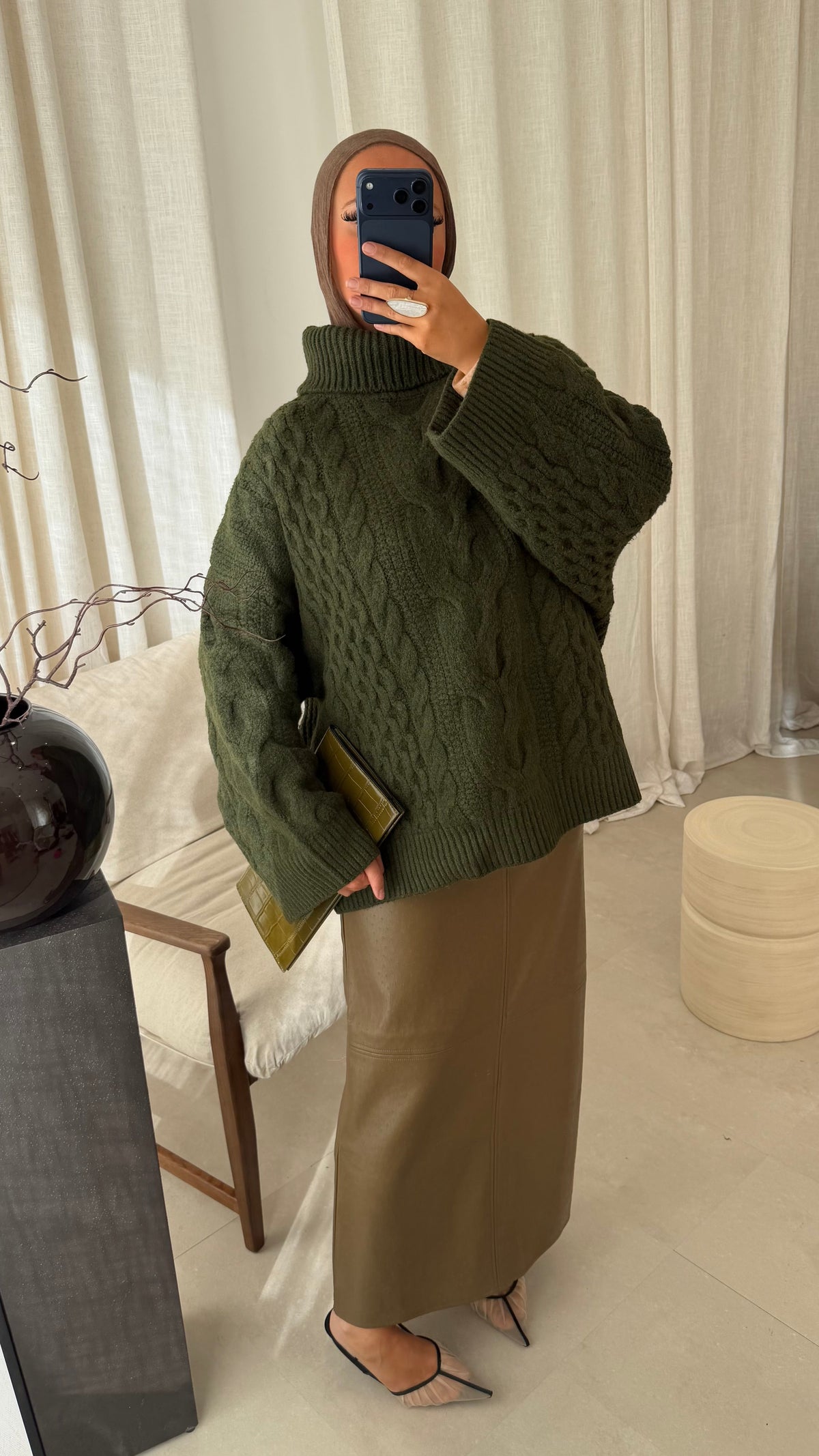 [GAMME PREMIUM] Pull à col montant ultra chaud OSLO | Kaki