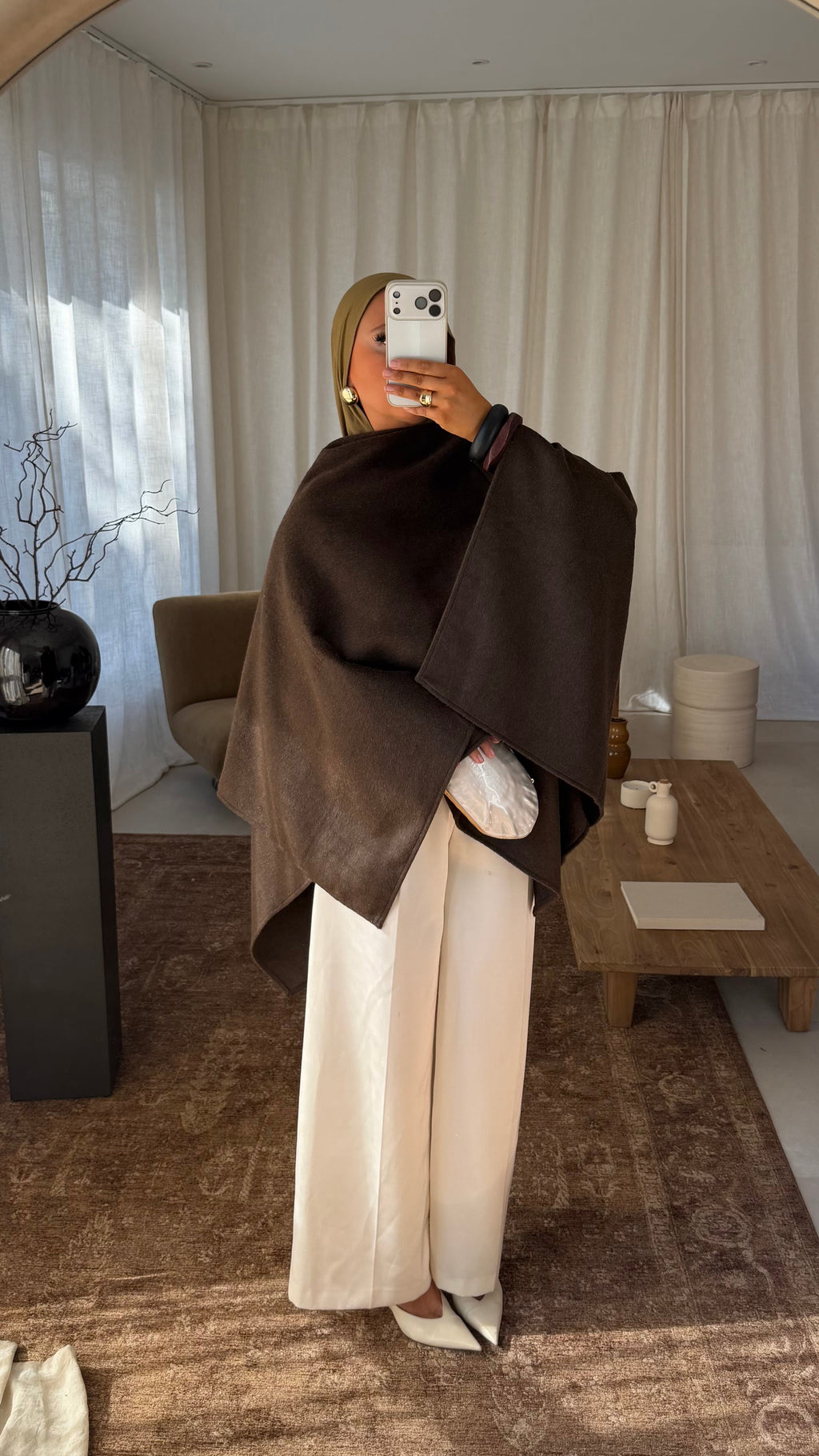 [GAMME LUXE] Manteau cape en laine | Marron